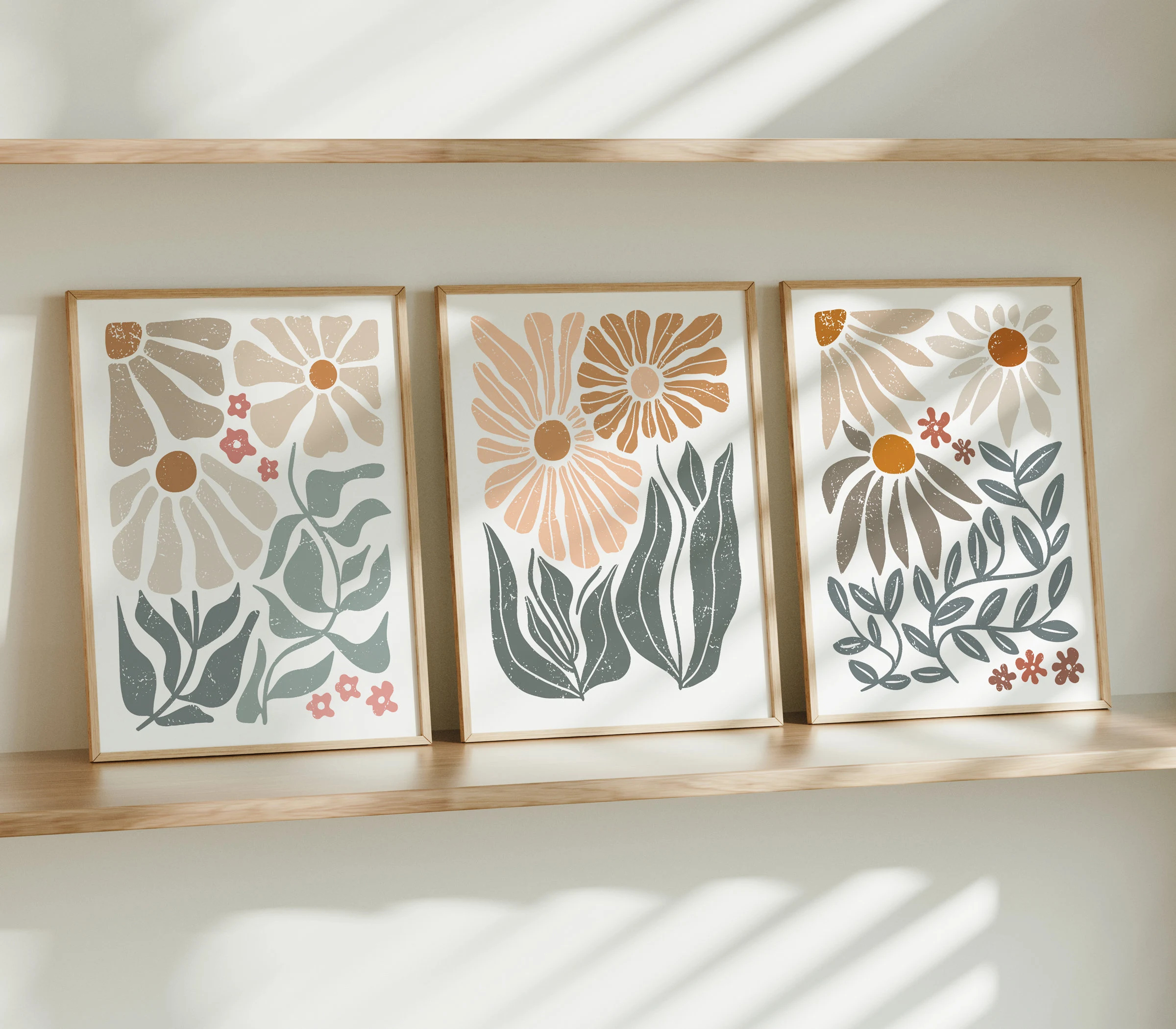 Home Cinema Wall Art - Boho Abstract Floral Canvas Wall Art
