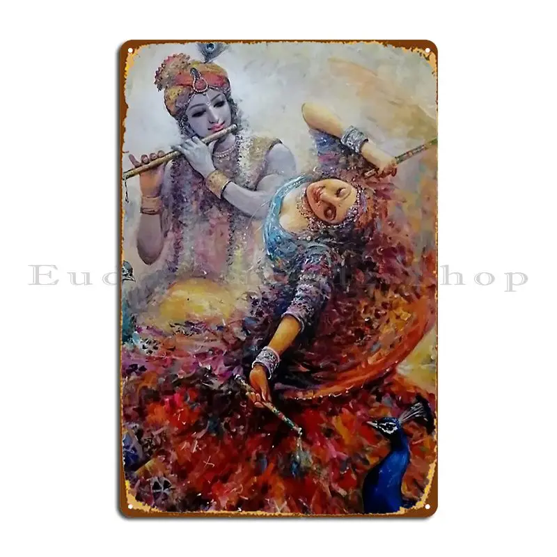 Home Cinema Wall Design - Radha Krishna Metal Sign Wall Mural