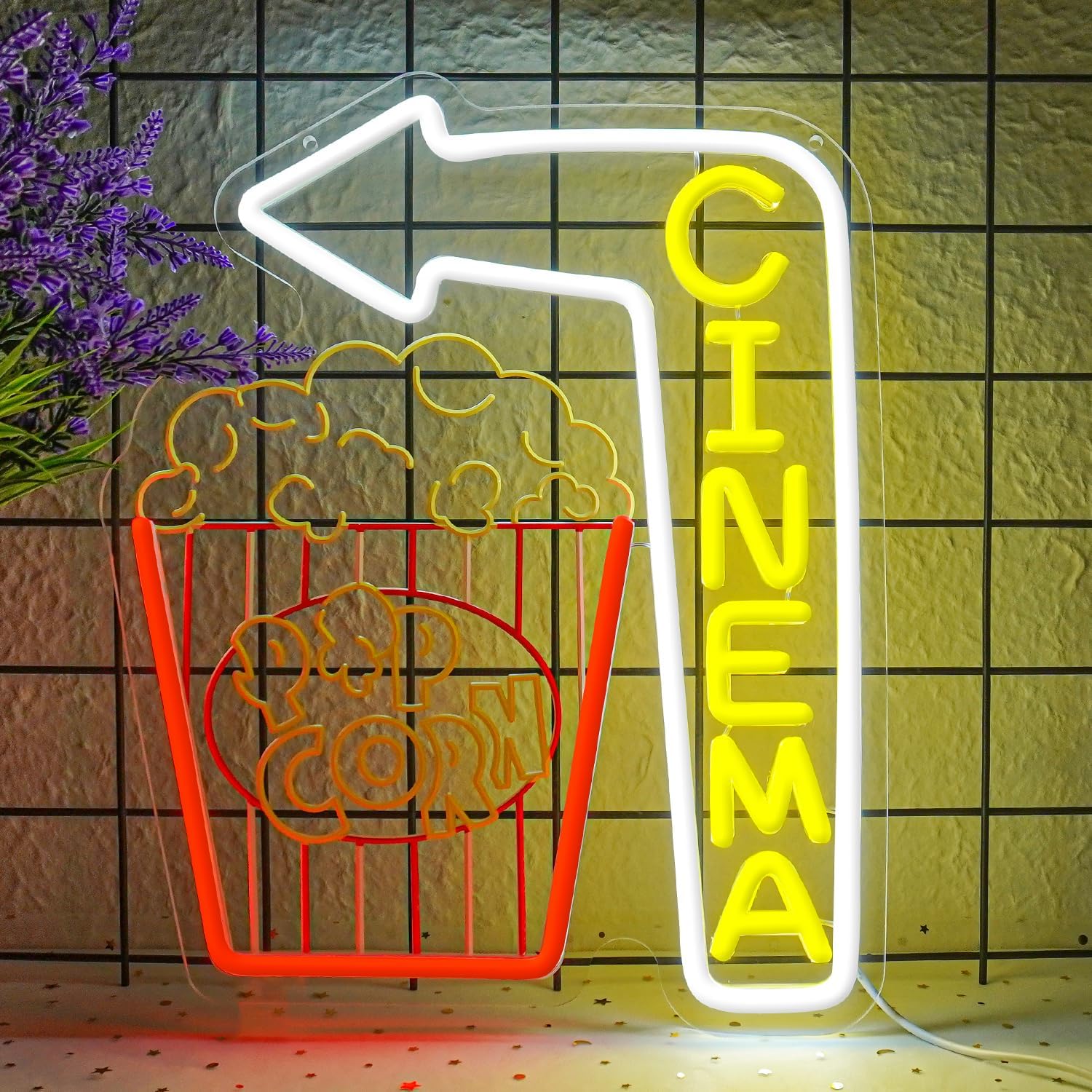Home Cinema Wall Lights - Cinema Arrow Neon Sign Popcorn LED