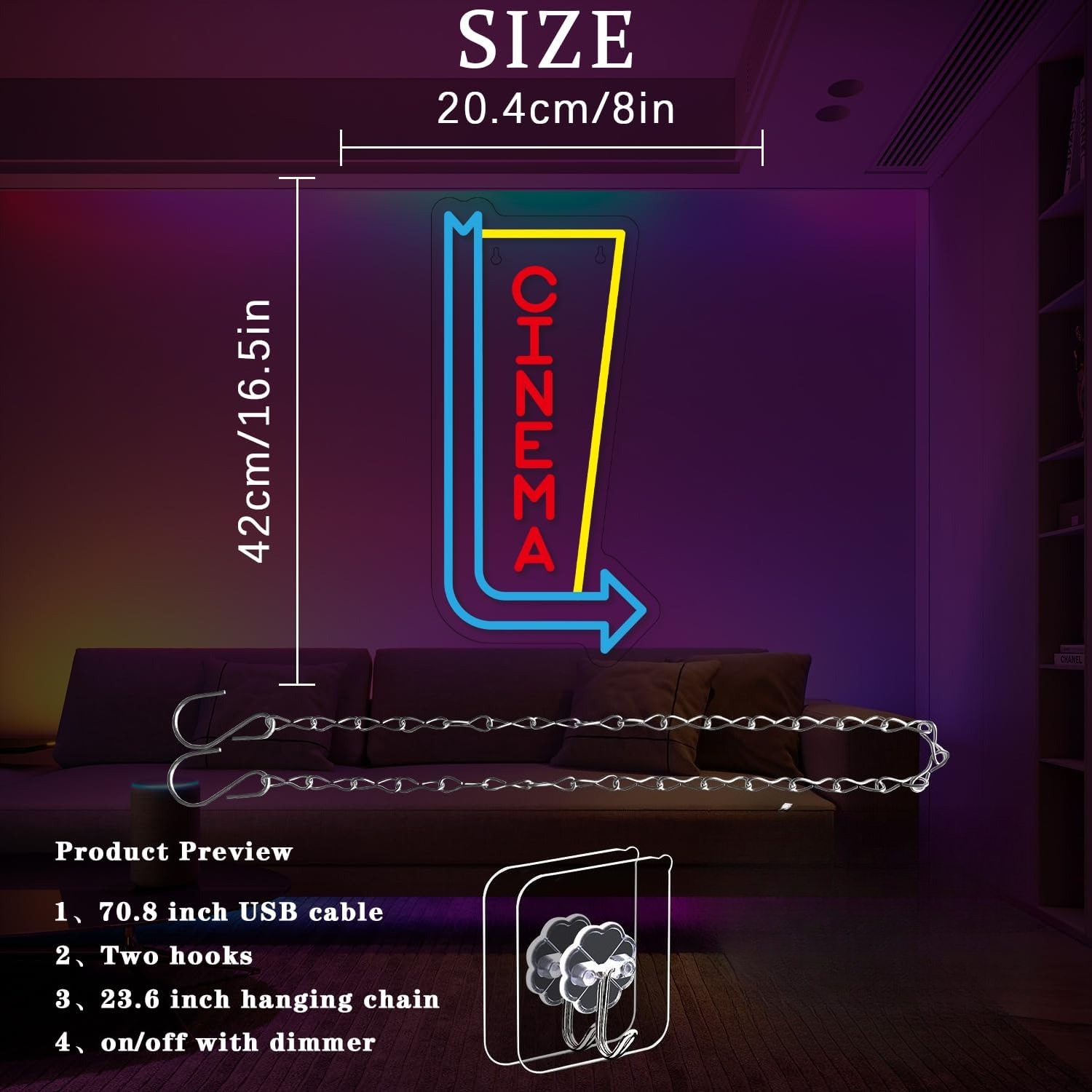 Cinema Neon Sign USB Dimmable  – обзор и цена Home Cinema Wall Lights