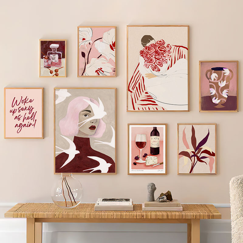 Red Striped Girl Flower Birds  – обзор и цена Home Cinema Wall Art