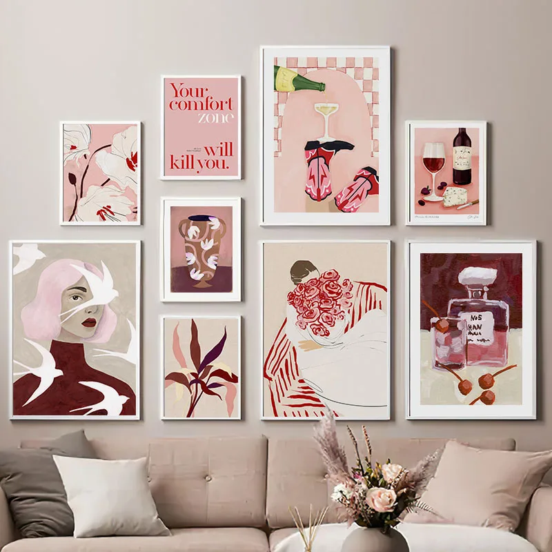 Red Striped Girl Flower Birds  – обзор и цена Home Cinema Wall Art