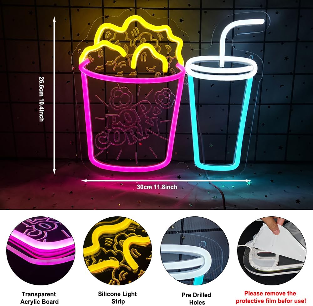 Popcorn Neon Sign LED Neon Lig – обзор и цена Home Cinema Wall Lights