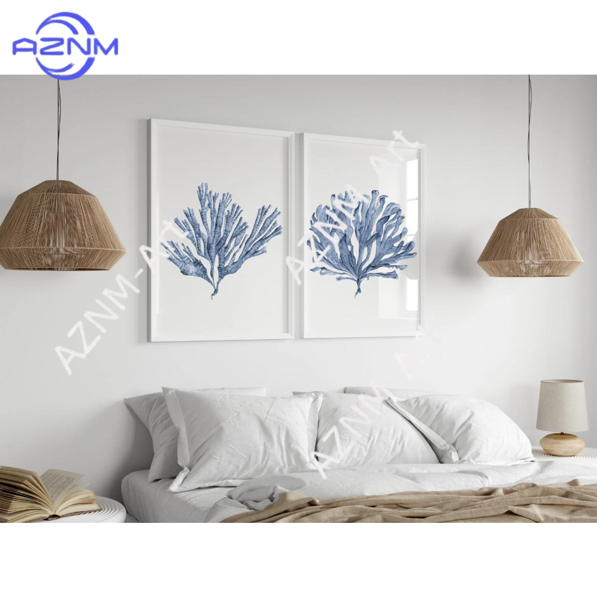 1/2Pcs 2 coral prints, blue co – обзор и цена Home Cinema Wall Art