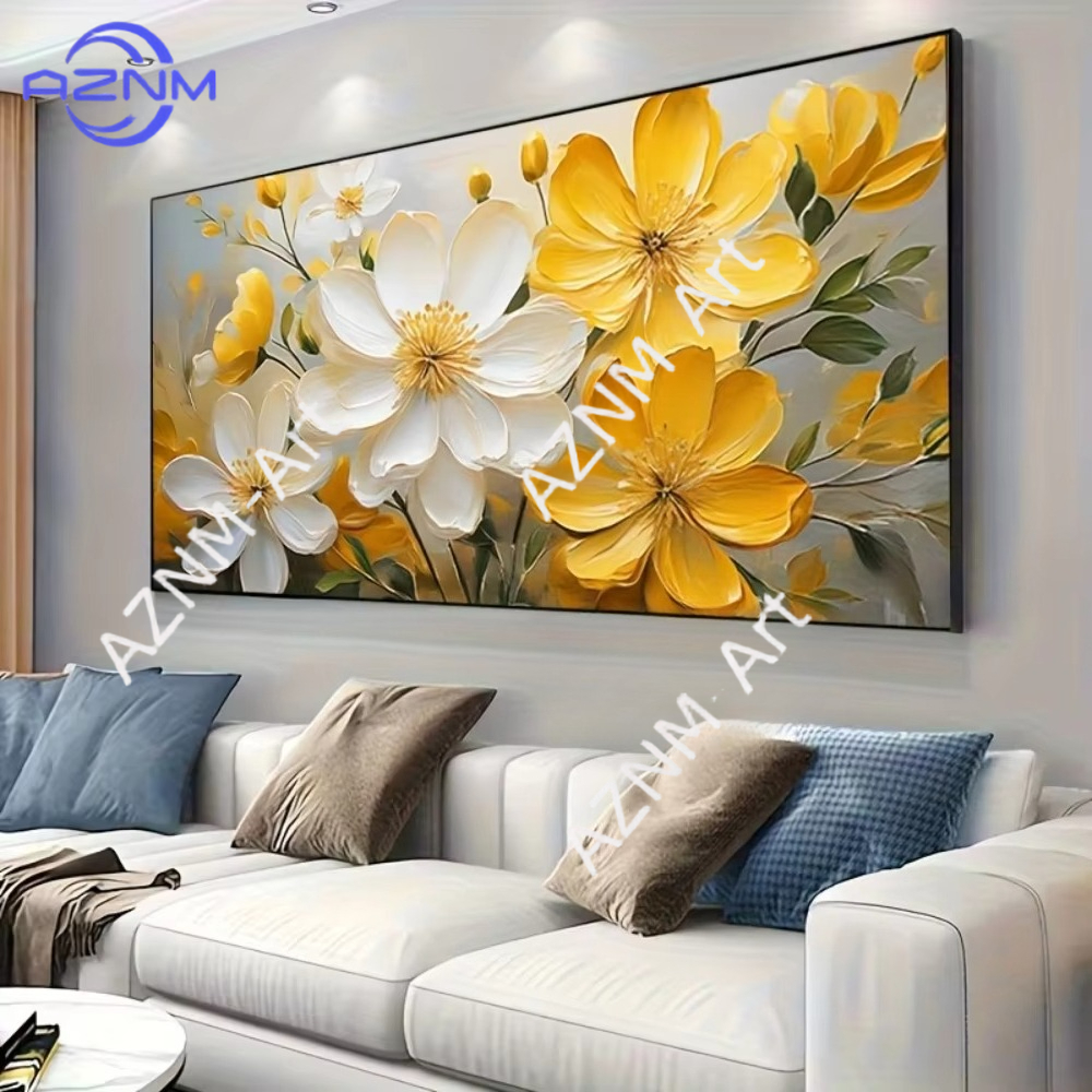 1PC ，Flat White and Yellow Flo – обзор и цена Home Cinema Wall Art